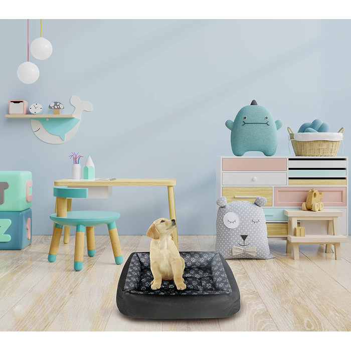 Лежанка для собак SuperKissen24: зручна лежанка-кошик для собак великих, середніх та маленьких порід. Легко миється, розмір M, чорно-сіра, з підставками для лап з льону, 70x55 см (1 шт.)