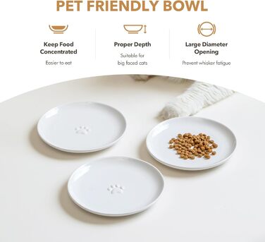 Набори керамічних мисок для котів Havniva (3 шт.) - широкі, білі, для вологого та сухого корму