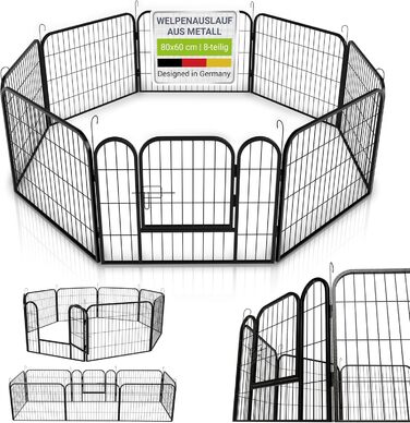 Металевий вольєр для цуценят Juskys - 8-секційний вольєр для собак, кроликів та дрібних тварин (160x160x60 см) з дверцятами