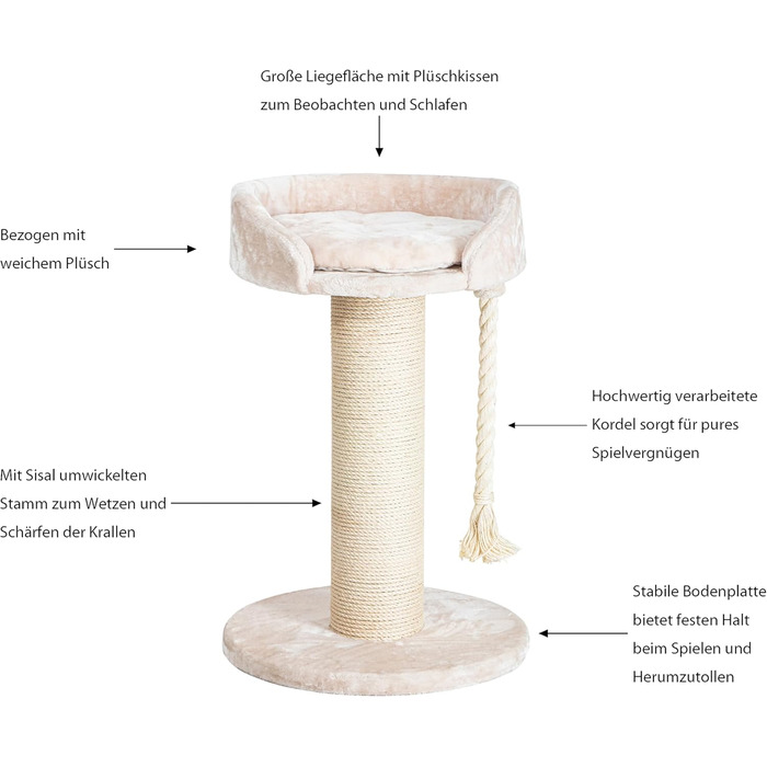Драбина для котів Dehner Aurelio, 65x65x100 см, сизаль/плюш/дерево, кремово-зелено-чорний