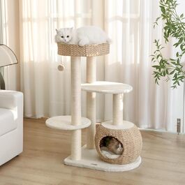 Сучасний котячий комплекс KAMABOKO для дому з натуральним сизалевим дряпаком, ручною плетеною будкою і сидінням, висота 99 см, для котів і кошенят, для лазіння, ігор та відпочинку