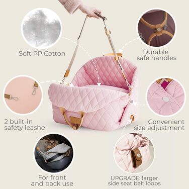 Автокрісло для собак - переноска, підвищувач та ліжко для авто - миється, з неслизькими ременями безпеки - підходить для передніх та задніх сидінь - зручне автокрісло для тварин до рожевого кольору