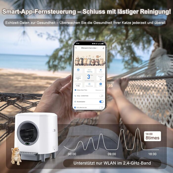 Автоматичний лоток для котів 90л з самоочищенням, контролем запаху, керуванням через додаток та 10 датчиками безпеки. Підходить для кількох котів, білий