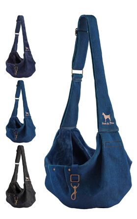 Трасик для собак Noah & Paw: переноска для маленьких собак до 5 кг, преміум денім, регульований ремінь, м'яке хутро, подвійний захист