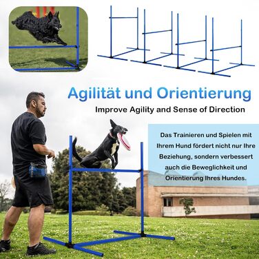 Набір для аджиліті Yardin Agility Set для собак: 4 перешкоди, регульована висота, стійки для слалому, сумка для перенесення. Ідеальний для тренувань собак, 104 x 70 x 101 см, білий (блакитний)