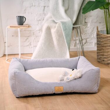 Крісло-лежанка для собак Tagträumer Joy, сіре, 60x50x18 см, м'яке, ергономічне, для маленьких собак, знімний чохол з короткою плюшевою підкладкою
