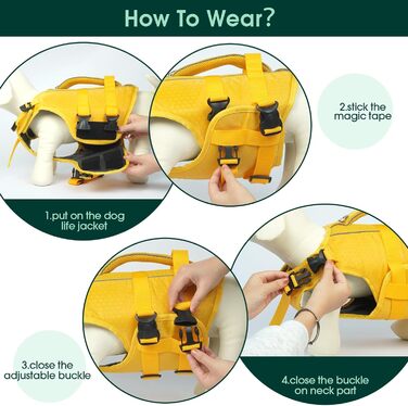 Жилет для плавання собак Kuoser: регульований, з ручкою для рятування, для цуценят та дорослих собак, жовтий
