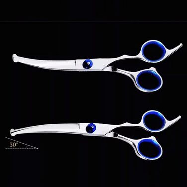 Набір ножиць для грумінгу собак та котів: прямі та зігнуті, з нержавіючої сталі (Blue)