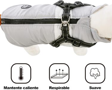 Тепла куртка для собак, зимова жилетка для малих та середніх собак, пуловер для собак, вітронепроникна жилетка з кільцем для повідка, сірий колір, розмір M