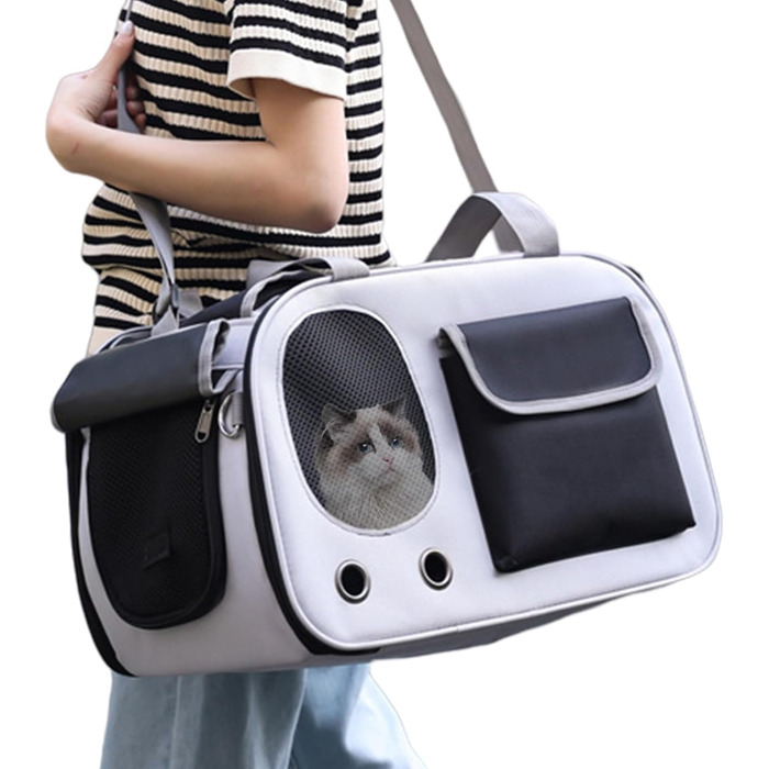 Портативна переноска для тварин - складана сумка для котів та маленьких собак, легка переноска | Міцна переноска для домашніх тварин з вентиляційною сіткою для безпечних подорожей з цуценятами або в дорозі, зелений (сірий)