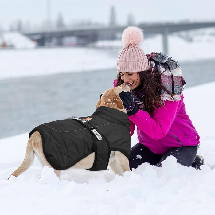Зимовий теплий одяг для собак FeimaX: вітронепроникна куртка для середніх та великих собак. Відображає світло, регулюється, з D-кільцем. Чорний колір, розмір 4XL