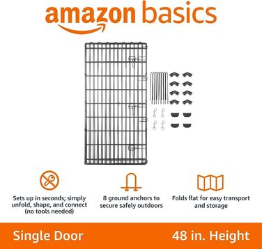 Складаний металевий вольєр Amazon Basics для собак і домашніх тварин, восьмикутний, з дверима, 122 см, чорний