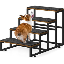 Смусей Сходинки для домашніх тварин: собачі та котячі, 4 сходинки, стабільна конструкція з дерева та металу, протиковзке покриття, для диванів, ліжок, балконів, 60x40x43 см, коричневий