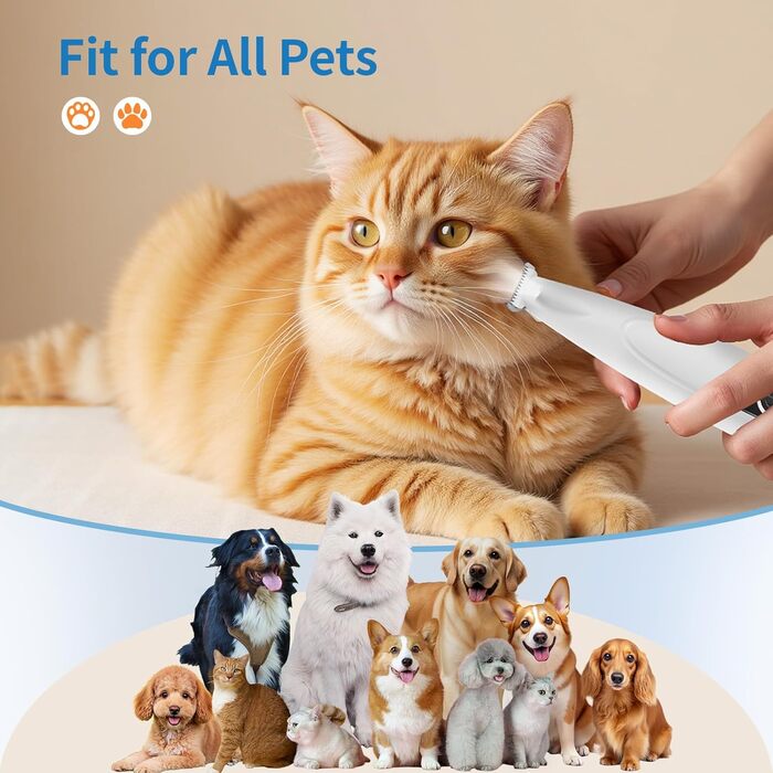 Триммер для догляду за лапами собак та котів з LED-підсвіткою, цифровим дисплеєм, вологостійкий, бездротовий, тихий, USB-зарядний, професійний