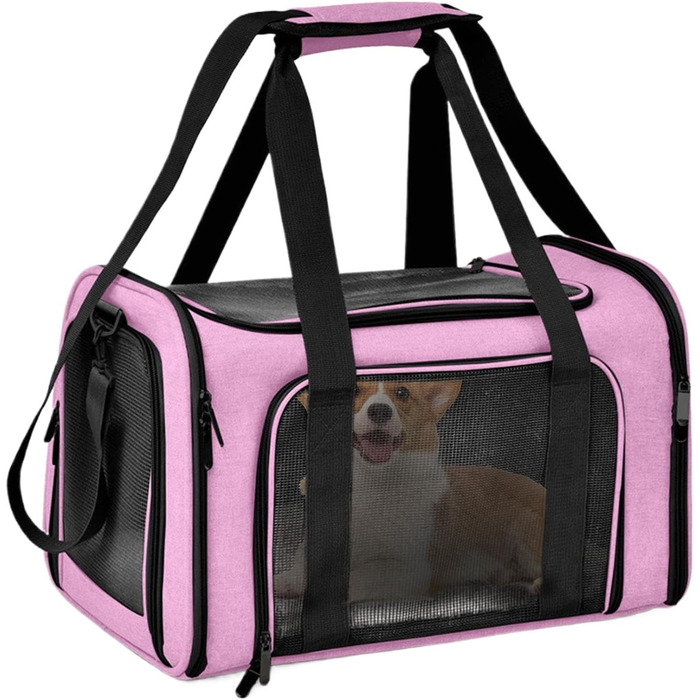 Транспортна переноска для тварин, сумка-переноска, переноска для собак, портативна, багатофункціональна, м'яка, складна, стабільна, безпечна, рожева