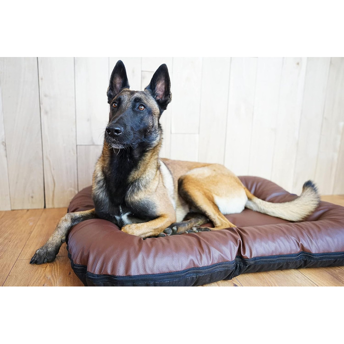 Ліжко для собак середніх порід 4L Textil Ella з штучної шкіри, водонепроникний матрац (90x70 см, коричневий)