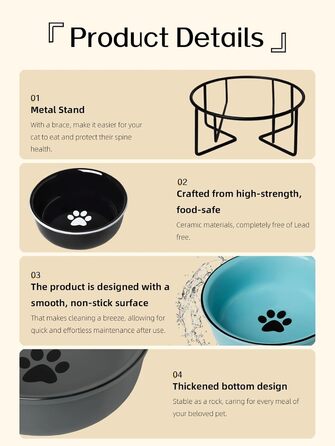 Керамічна миска для корму для маленьких собак GDCZ, підставка з металу, 425 мл, чорна