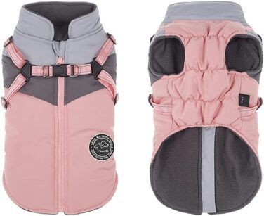 Зимова куртка для собак на вітер та воду, 2 в 1, тепла жилетка для цуценят, світловідбиваюча куртка (XS, рожевий + сірий)