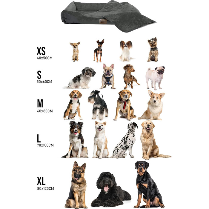 Корзина для собак Normani з підстилкою - лежанка для домашніх тварин, миючий чохол до 95°C, підходить для котів та собак, з екологічно чистих матеріалів, антрацит, 40x50 см
