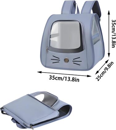 Рюкзак для кота з сіткою, портативний та складаний, переноска для домашніх тварин, дихаючий та складаний рюкзак для домашніх тварин, з прозорим вікном, для тварин до 6,5 кг
