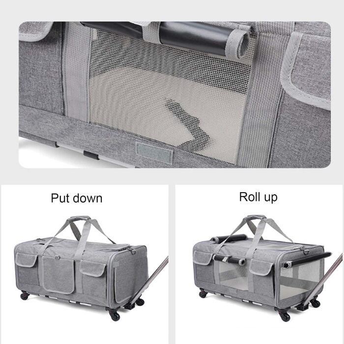 Трансформер-переноска для тварин на колесах, переноска для собак та котів, блакитна, з телескопічною ручкою, для подорожей