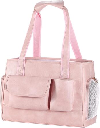 Сучасна переноска для тварин з шкіри, схвалена авіаперевізниками, рожева
