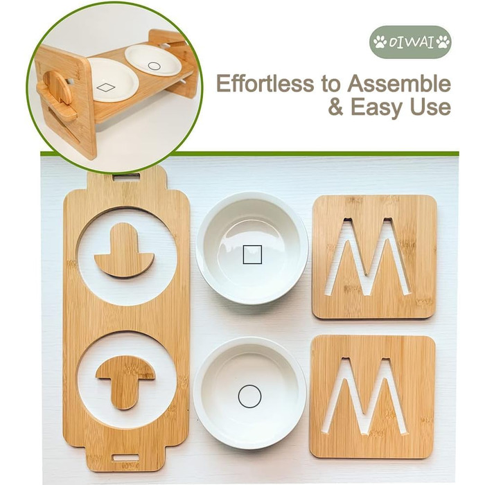 Підвищуюча миска для корму для собак та котів з кераміки з бамбуковим підставкою, нахилена платформа для котів та маленьких собак 36*14.2