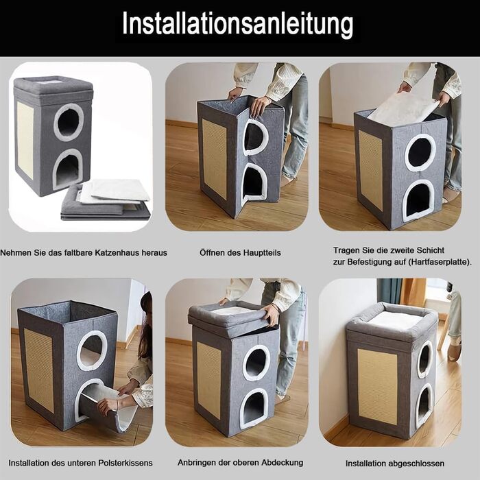 Котячий будиночок-крісло з когтеточкою, 3 рівні, 2 будиночки, когтеточка-дошка, для котів до 20 кг, сірий