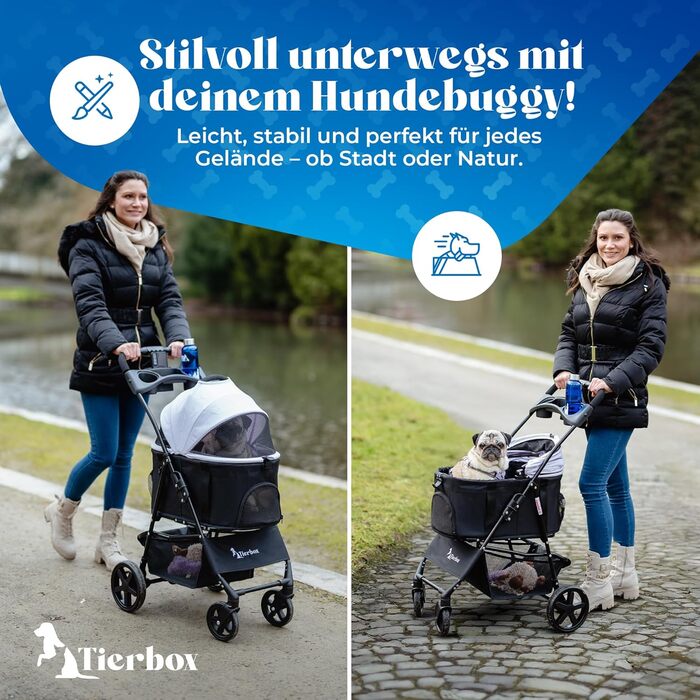 Tierbox Будь-куди: візок для собак до 10 кг, складний, для маленьких собак та котів, рожевий