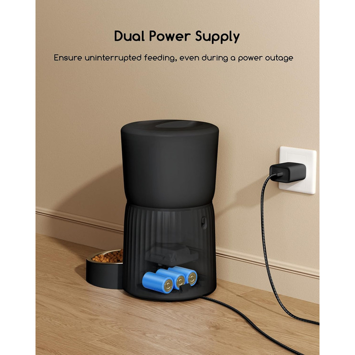 Автомат годівлі для котів Faroro 4L, програмований, з контролем порцій, 10 сек. голосових повідомлень, чорний