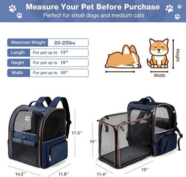 Рюкзак для кота Lekebobor XL, розширюваний, для подорожей, до 8,2 кг, блакитний