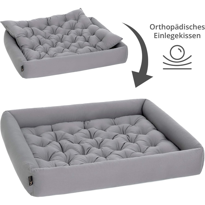 Ортопедичне ліжко для собак середніх порід - Pointer, знімний матрац, миється до 95°C, стійке до подряпин та укусів, Made in Germany (XXXL, 110x100 см, світло-сірий)