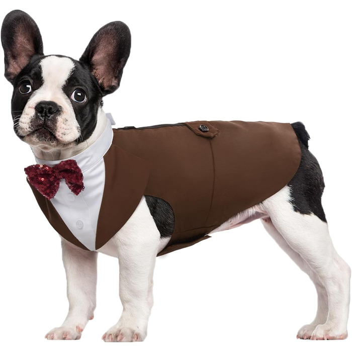 Костюм для собак Kuoser: теплий, стильний, з банданою та краваткою. Ідеальний для святкування, дня народження, Хелловіну. Розміри S-XXL. Колір: коричневий