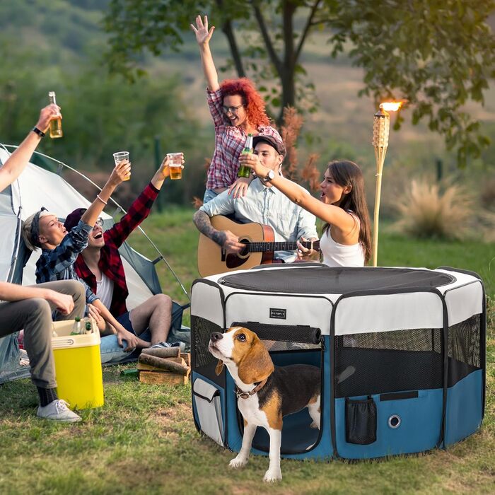 Клітка-вигул для собак та котів PETSFIT, розкладний вольєр для тварин, 75x68x42 см, сірий/блакитний