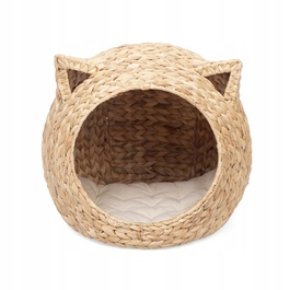 Ліжко-будиночок для кота: плетений кошик із водяного гіацинта з м'яким матрациком