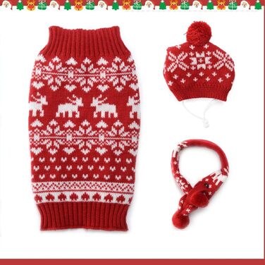 Святковий новорічний пуловер для собак Schalmütze Set, теплий зимовий костюм для тварин (S, червоний)