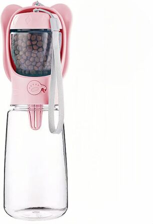 ДомКім портативна пляшка для води та корму для собак, 550 мл, рожева - для прогулянок, подорожей, цуценят