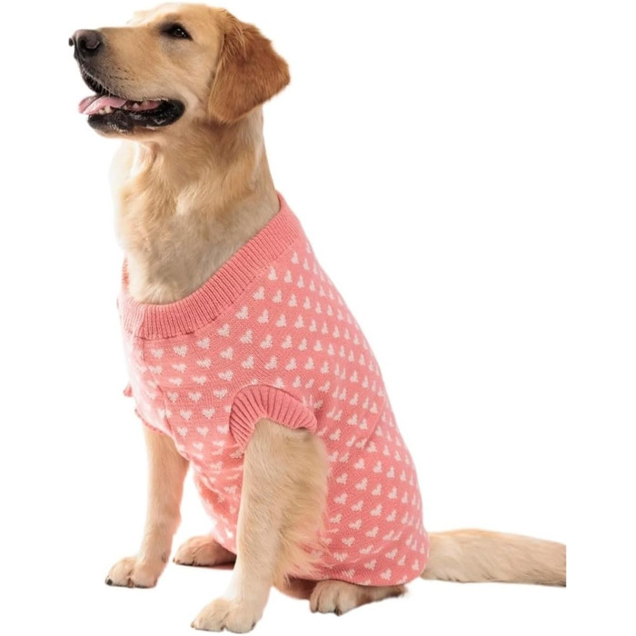 Теплий зимовий светр для домашніх тварин з сердечками для собак та котів середніх та маленьких порід – милий та затишний одяг для холодної погоди, рожевий, розмір S