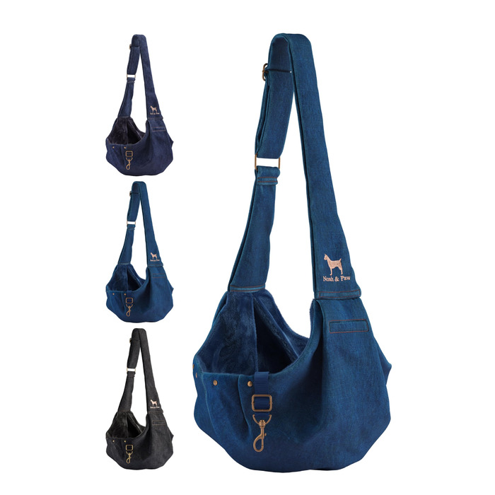 Трасик для собак Noah & Paw: переноска для маленьких собак до 5 кг, преміум денім, регульований ремінь, м'яке хутро, подвійний захист