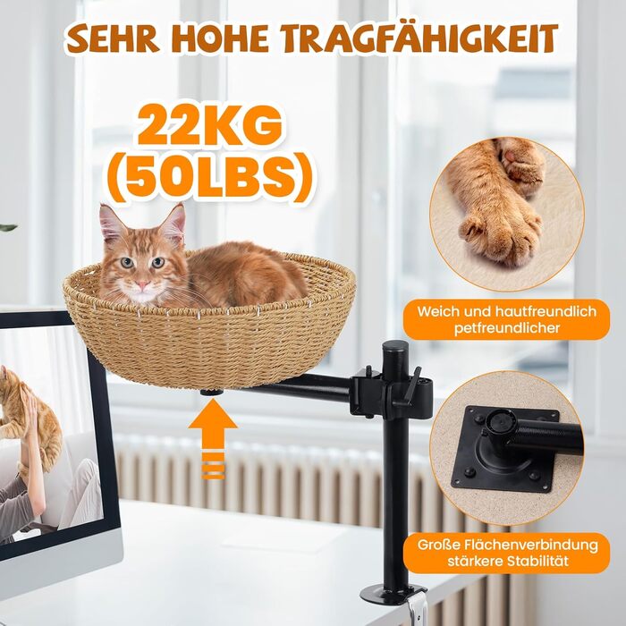 Кігтеточка-ліжко для кота на стіл: обертання 360°, регульована висота, без свердління. Підвищене котяче ліжко над столом. Тримає кошеня/кота поруч. Зручне ліжко для кота з подушкою для тварин.