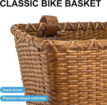 KONG MING CAR Кошик на кермо велосипеда – Ретро дизайн, міцний кошик з дерев’яною підкладкою та шкіряними ручками, ідеальний як передній кошик для велосипеда, коричневий