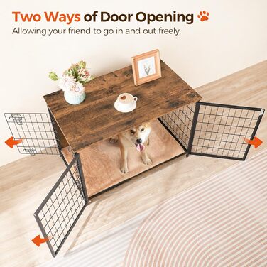 Клітка для собак, 100 см, з подушкою, 2 двері, дерев'яний каркас, для собак маленьких, середніх та великих порід, для дому, білий ADCBW10701, білий (100 x 60 x 70 см, коричневий)