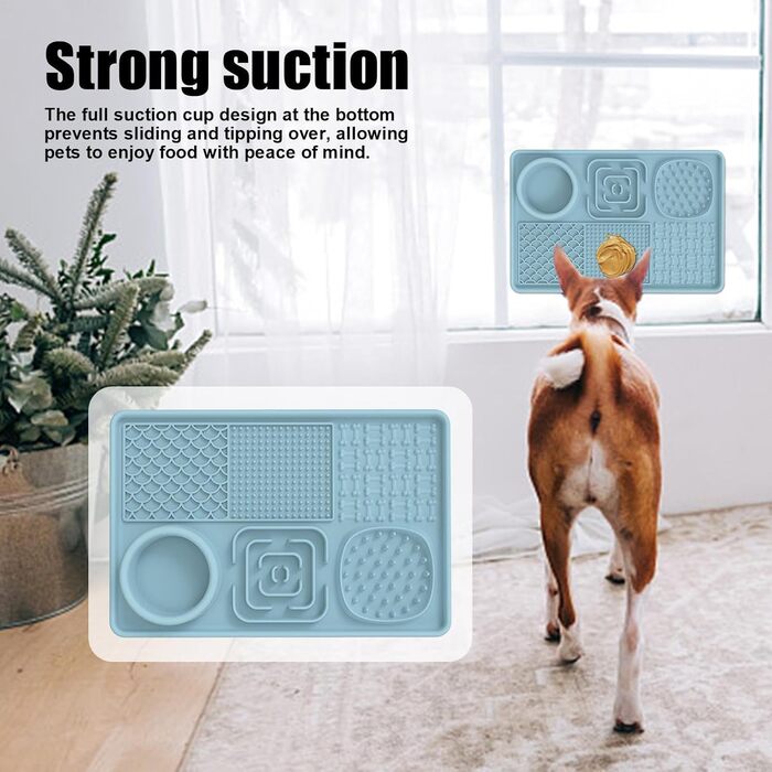 Килимок для собак та котів з силікону з присосками, антипригарний, для ласощів та розваг (Блакитний)