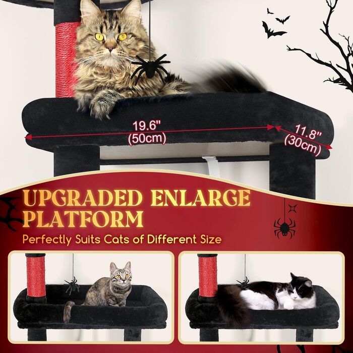 Котячий будинок F62 Gothic 157,5 см, чорний, вежа для котів з великою платформою, дряпка, затишні будиночки для домашніх котів