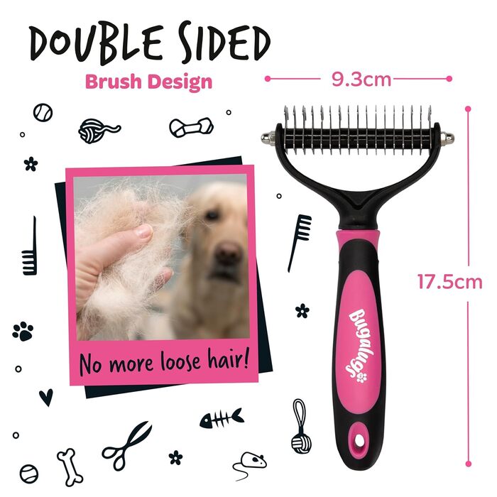 Bugalugs Щітка для грумінгу домашніх тварин: двостороння, видаляє підшерсток, для собак та котів