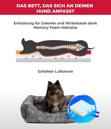 Ортопедичне ліжко для собак Deluxe Exklusiv XS (50x70 см) з Memory Foam, антиковзаючою основою, можливостю прання, колір антрацит, Made in Germany