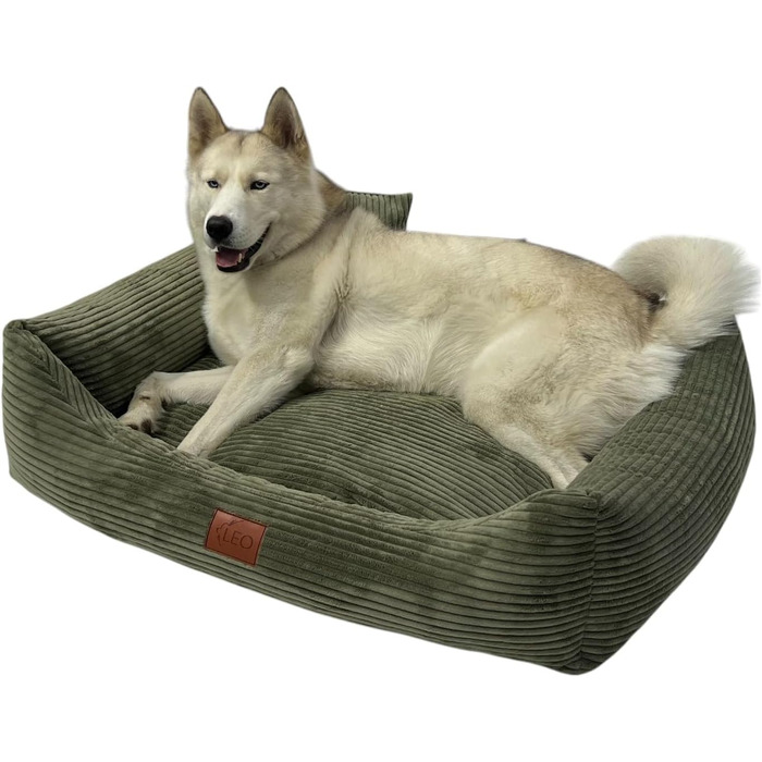 Собаче ліжко Cord з знімним водонепроникним чохлом для собак маленьких, середніх та великих порід. М'яке лежанка-корзина, оливковий колір, XL 115x90 см