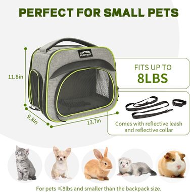 Сумка-переноска для тварин, складна, дихаюча, з леєрою, для цуценят, кошенят, морських свинок (до 3,6 кг), сіро-зелена