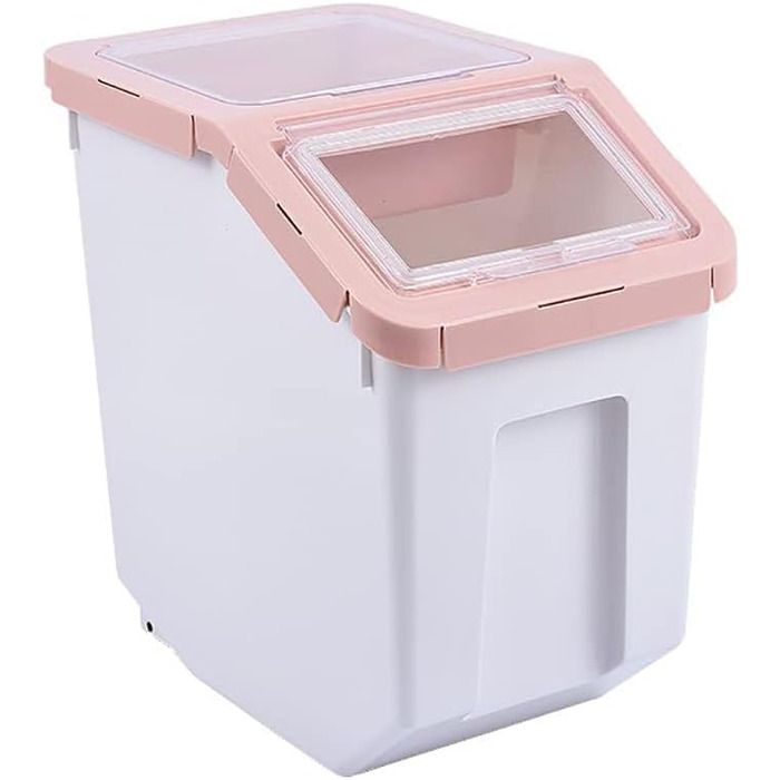 Контейнер для корму для тварин, контейнер для корму для собак зі шкребком, стекуваний, 10 кг, контейнер з кришкою, сірий, розмір L (Рожевий-Великий)