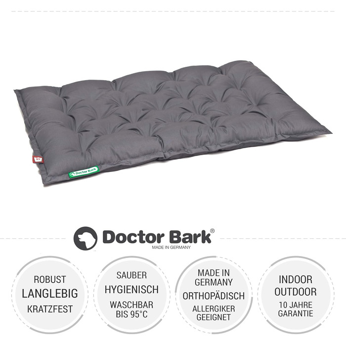Ортопедичне собаче ліжко Doctor Bark Urban - для великих собак, 90x70 см, сірий колір, Made in Germany. Легко миється до 95°C. Міцний килимок для дому та вулиці.